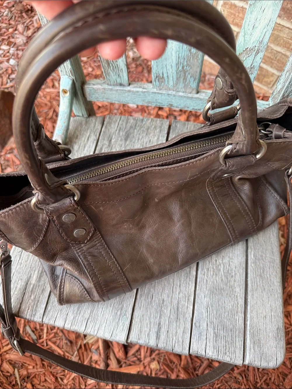 Frye Washed Brown Leather Melissa Satchel Handbag w/Xbody Strap